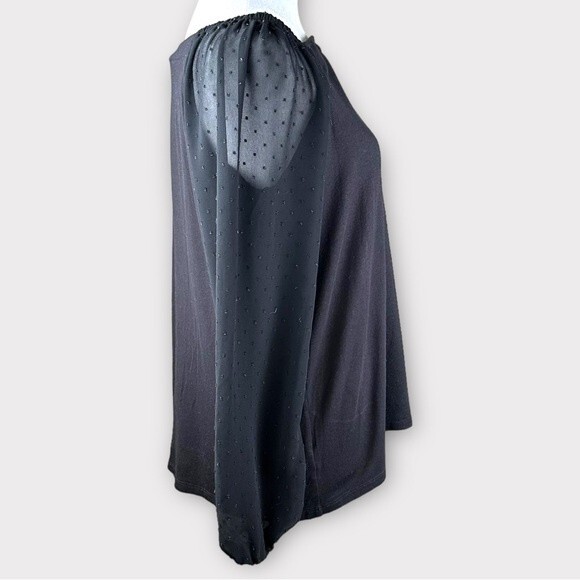 Loft Black Long Sleeve Blouse - Size MP - Sheer Swiss Dot Sleeves - Picture 3 of 8